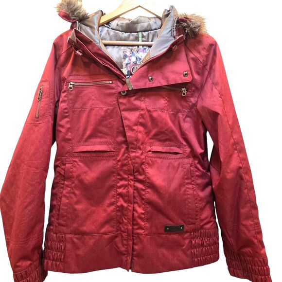Burton Lush Snowboard Dryride Jacket Womens Faux Fir Removable Hood Waterproof L - Picture 1 of 12
